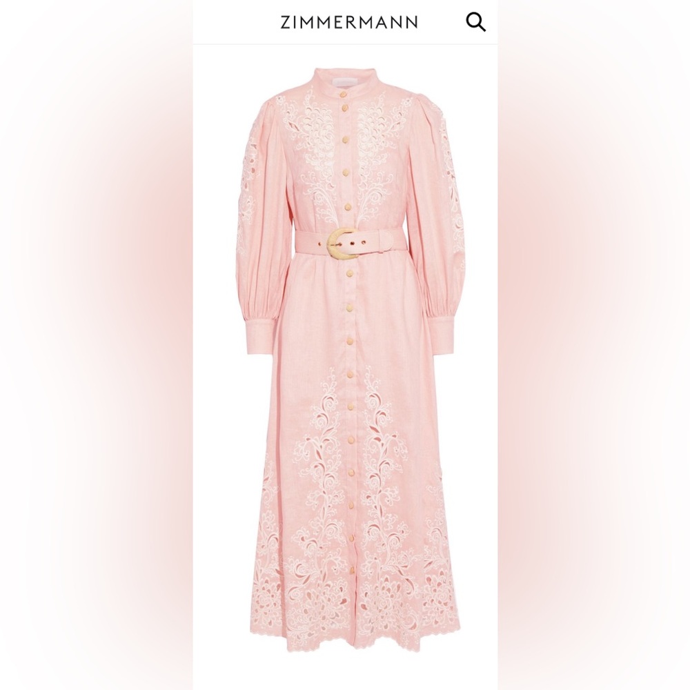 Zimmermann Brand New w/Tags Pink Freja Linen Eyelet Maxi Dress. Size Large US 10